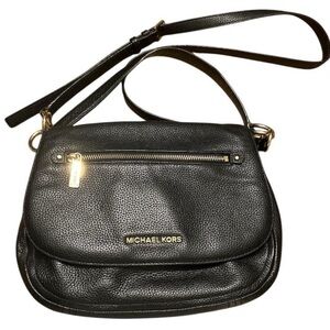 Michael Kors Bedford Flap Black Pebbled Leather Crossbody Bag